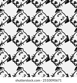 Seamless vector pattern with cute draw fluffy dogs. Simple doodle style. Grid