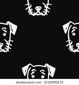 Seamless vector pattern with cute draw fluffy dogs. Simple doodle style. Grid