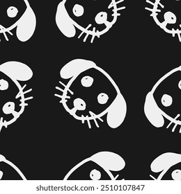 Seamless vector pattern with cute draw fluffy dogs. Simple doodle style. Grid