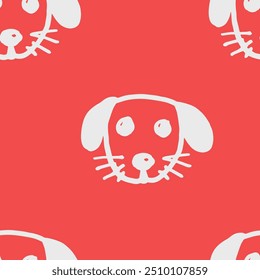 Seamless vector pattern with cute draw fluffy dogs. Simple doodle style. Grid