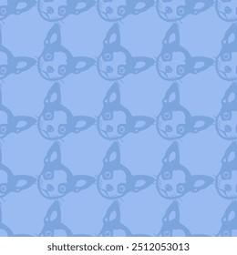 Seamless vector pattern with cute draw chihuahua dogs and dog food., paws. Simple doodle style.	