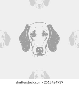 Seamless vector pattern with cute draw fluffy dogs. Simple doodle style. Grid