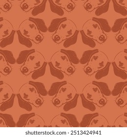 Seamless vector pattern with cute draw fluffy dogs. Simple doodle style. Grid