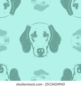 Seamless vector pattern with cute draw fluffy dogs. Simple doodle style. Grid