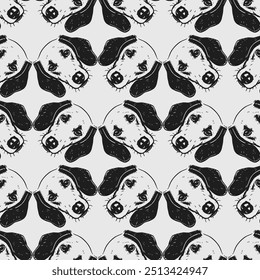 Seamless vector pattern with cute draw fluffy dogs. Simple doodle style. Grid