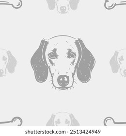 Seamless vector pattern with cute draw fluffy dogs. Simple doodle style. Grid