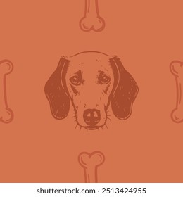 Seamless vector pattern with cute draw fluffy dogs. Simple doodle style. Grid