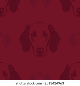 Seamless vector pattern with cute draw fluffy dogs. Simple doodle style. Grid