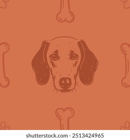 Seamless vector pattern with cute draw fluffy dogs. Simple doodle style. Grid