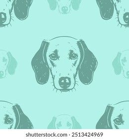 Seamless vector pattern with cute draw fluffy dogs. Simple doodle style. Grid