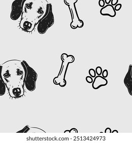 Seamless vector pattern with cute draw fluffy dogs. Simple doodle style.