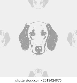 Seamless vector pattern with cute draw fluffy dogs. Simple doodle style. Grid