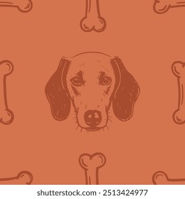 Seamless vector pattern with cute draw fluffy dogs. Simple doodle style. Grid