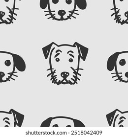 Seamless vector pattern with cute draw fluffy dogs. Simple doodle style