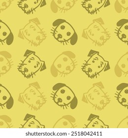 Seamless vector pattern with cute draw fluffy dogs. Simple doodle style