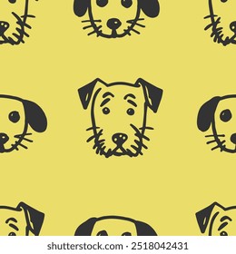 Seamless vector pattern with cute draw fluffy dogs. Simple doodle style