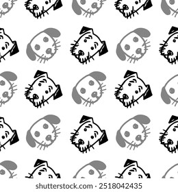 Seamless vector pattern with cute draw fluffy dogs. Simple doodle style