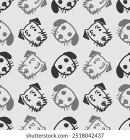 Seamless vector pattern with cute draw fluffy dogs. Simple doodle style