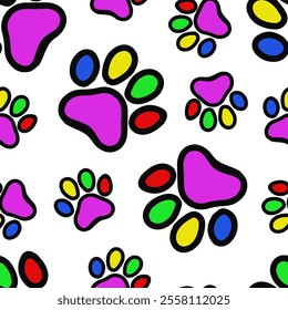 Seamless vector pattern with cute draw paws. Simple doodle style.	

