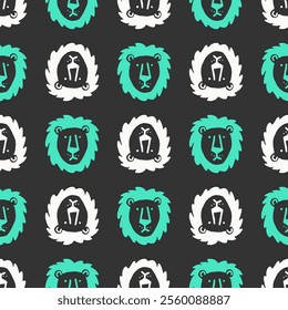 Seamless vector pattern with cute draw fluffy lion, paws. Simple doodle style.	
