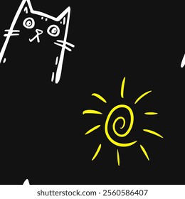 Seamless vector pattern with cute draw cats. Simple doodle style	
