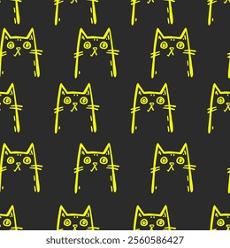 Seamless vector pattern with cute draw cats. Simple doodle style	