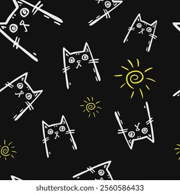 Seamless vector pattern with cute draw cats. Simple doodle style	