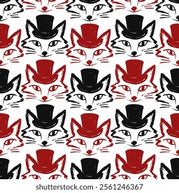 Seamless vector pattern with cute draw fox. Simple doodle style. Colorful animal wallpapers	
