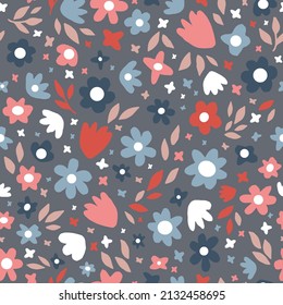 seamless vector pattern of cute drawn flowers. tender flat illustration for baby clothes, postcards, wrapping paper, wallpaper.