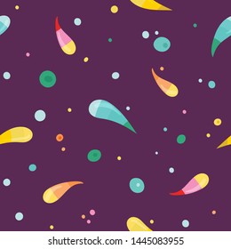 Seamless vector pattern with cute drops and bubbles on purple background. Stock vector illustration.