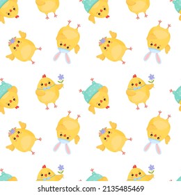 Seamless vector pattern with cute easter chicks.