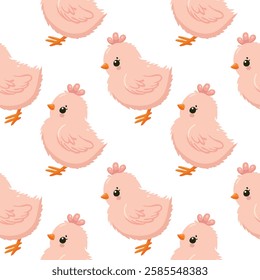 Seamless vector pattern with cute Easter chicks, birds and decorated eggs. Perfect for holiday decorations, wrapping paper, textiles and greeting cards.