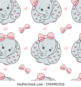 Seamless Vector Pattern Cute Elephant in Cartoon Style. Perfect for printing on fabric, design of children's products. Vector Cute Animals on isolated background