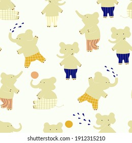 Seamless vector pattern with cute elephants  in scandinavian childish style. Cute background for fabric or wallpaper  design.
