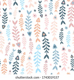 Seamless vector pattern with cute fish bones and flowers. Cat and fish vector illustration. Cats food background.