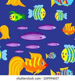 Seamless vector pattern with cute fishes