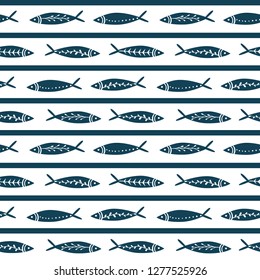 Seamless vector pattern with cute fishes. Striped pattern. For pattern fills, wallpaper, print for clothes, wrapping paper summer style