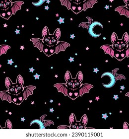 Seamless vector pattern of cute flying bats