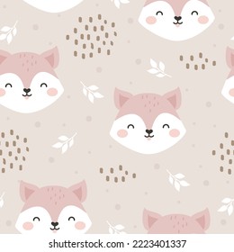Seamless Vector Pattern with Cute Fox. Childish Cartoon Animals Background. design for fabric, wrapping, textile, wallpaper, apparel and all your creative