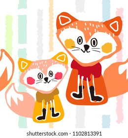 Seamless  vector pattern with cute foxes. Repeating fox background.