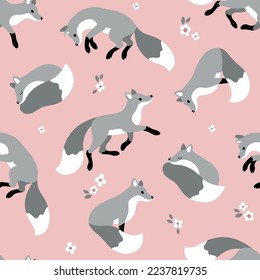 Seamless vector pattern with cute foxes and flowers. Perfect for textile, wallpaper or print design.