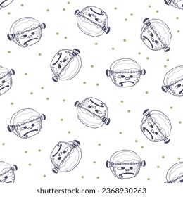 Seamless vector pattern with cute Frankenstein doodles. Children's print for the celebration.