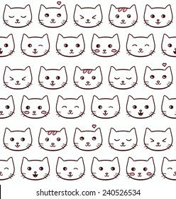 Seamless vector pattern with cute freehand emotional cats