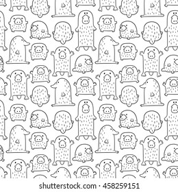 Seamless vector pattern with cute funny platypuses