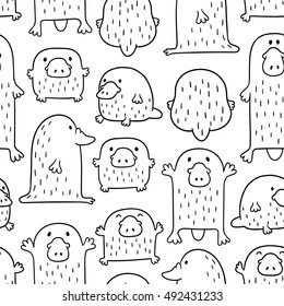 Seamless vector pattern with cute funny platypuses