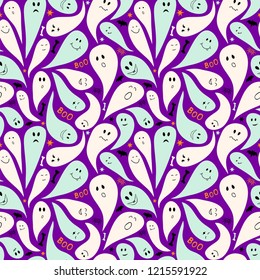 Seamless vector pattern with cute ghosts.