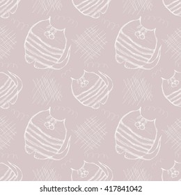 Seamless vector pattern. Cute gray background with hand drawn cats and scribbles. Series of Cartoon, Doodle, Sketch and Scribble Seamless Vector Patterns.