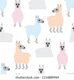 seamless vector pattern with cute hand drawn lamas