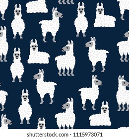 seamless vector pattern with cute hand drawn lamas