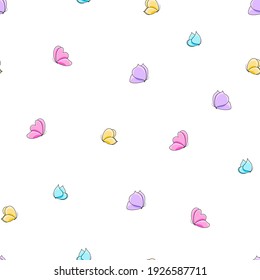 Seamless vector pattern with cute hand drawn colorful butterfly. Sweet graphic texture for for kids room decor, clothing, nursery art, wrapping paper, print, banner, advertising, fabric, gift, textile